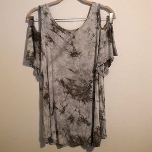Olive Green Tie Dye Cold Shoulder Tunic